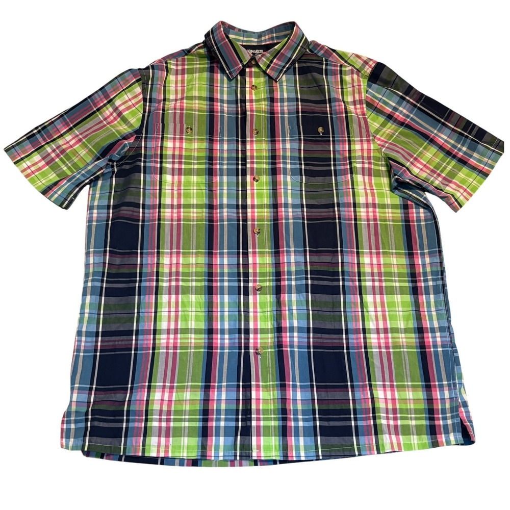 KingSize Button Down Shirt Mens XL Tall Multi Color Plaid Short Sleeve Casual
